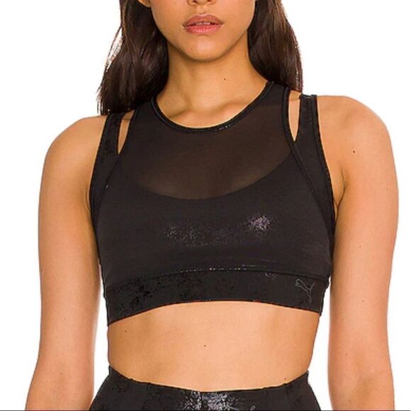 Puma Mid Impact Fashion Luxe Ellavate Bra In Black Size M NWT - Picture 1 of 4
